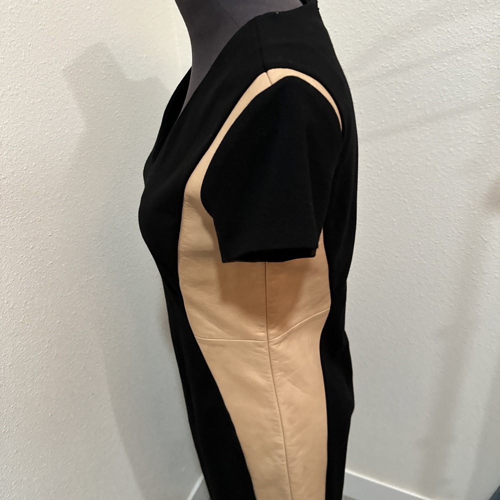 Diane Von Furstenberg Dayton Leather Cocktail Dress Camel & Black Women's Size 8 - Picture 7 of 14